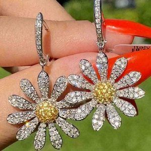 Beautiful Crystal Drop Dangle Sunflower Earrings